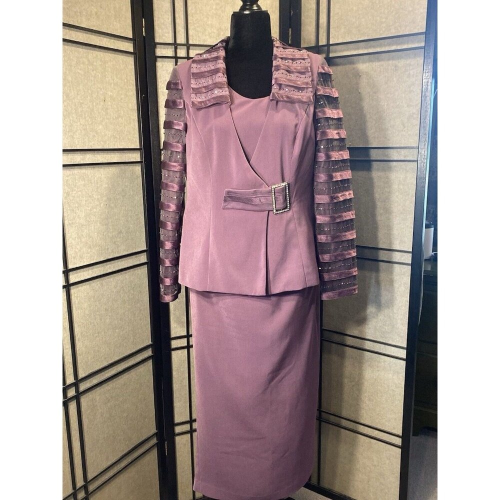 Moshita Couture 3 Piece Womens Skirt Set Sz 8 Dark Lavender Style 6018 Cut 1039